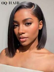 OQ Hair Straight Bob Made Of Human Hair Warm And Comfortable 180% Density 8-14 Inch Pre-Bleached 7x5 Transparent Lace Pre-Cut And Pre-Plucked Natural Color Suitable For Casual Daily Wear Free Shipping - SNatural - View 4