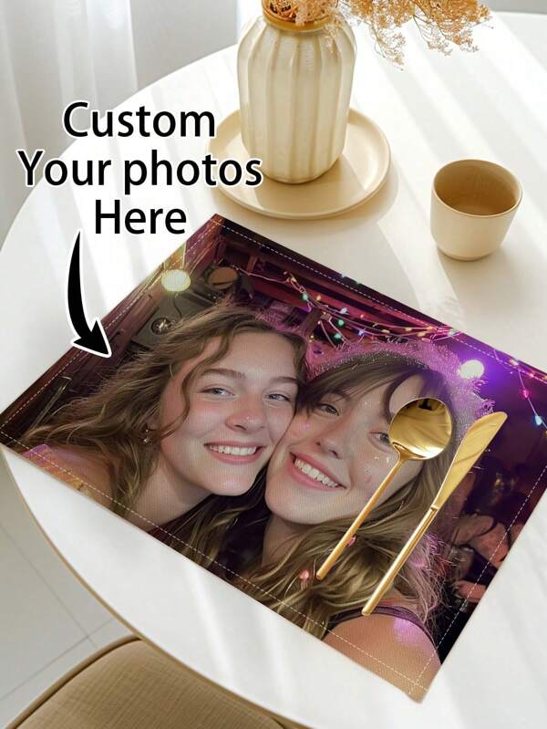 Customized Placemat With Photo/Text/Name/Logo, Personalized Placemat Suitable For 12x18 Inch Dining Table, Heat-Resistant Non-Slip Washable Linen Tablecloth With Printed Image, Birthday Gift