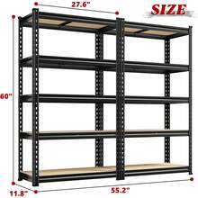 Set Of 2 Storage Shelves 5 Tier Garage Shelving Heavy Duty Metal Shelving 2000LBS Garage Shelves Adjustable Metal Shelf For Kitchen Warehouse Pantry Closet, 27.6" W X 11.8" D X 60" H - màu đen - Xem 3