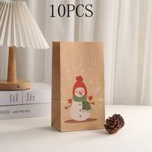 10/12/24 szt./zestaw 24*13*8 cm Eleganckie świąteczne papierowe torebki na prezenty z bałwanem i płatkami śniegu z papieru pakowego ze wzorem cukierków i naklejkami (w zestawie 1 naklejka) Boże Narodzenie Dekoracje świąteczne Piżamy świąteczne Prezenty świąteczne Dekoracje świąteczne