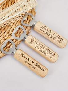 Customized Text/Logo Wooden Bottle Opener, Personalized Wedding Gift And Party Favor, Groomsman/Bridesmaid Gift, Father's Day Gift For Dad, Stainless Steel And Wood Kitchen Tool
