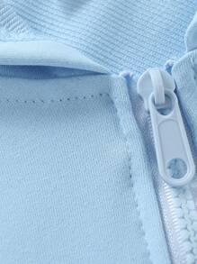 Tween Girls Medium And Large Children's Hooded Zipper Sweatshirt With Pockets, Autumn And Winter, Simple Style Nice - Baby Blue - View 6