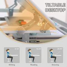 HOMCOM Kids Desk And Chair Set, Height Adjustable Student Writing Desk, Children School Study Table With Tiltable Desktop, Drawer, Pen Slot, Hook - Grey - Grey - View 6
