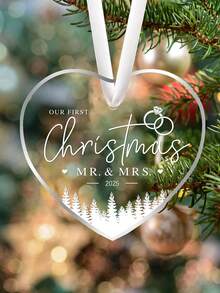 Our First Christmas As Mr & Mrs 2025, Transparent Acrylic Heart Christmas Decoration, Married 2025 Ornament, Bridal Shower Gift For Newlywed Couple, Christmas Tree Decor, Married Gifts, Christmas Ornament For Couples Home Decor Christmas Decorations Room Decor
