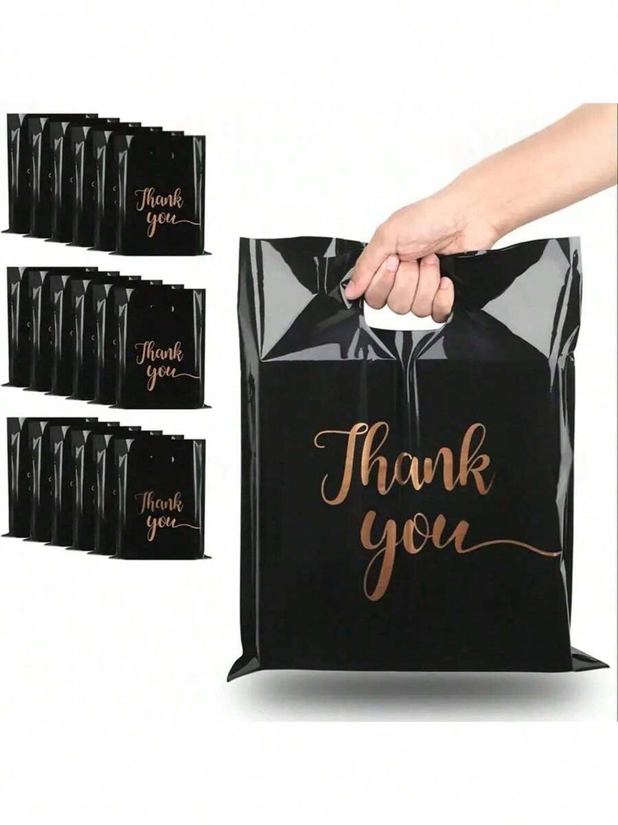 100pcs Black Thank You Gift Bags - Fashionable And Reusable For Jewelry, Apparel, Cosmetics, Portable Packaging, Craft Totes, Party Favors And Daily Use