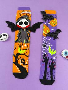 2 pares de calcetines divertidos de Halloween 3D para niños, adecuados para usar en fiestas de Halloween infantiles, apropiados como regalos festivos - Multicolor - Ver 10