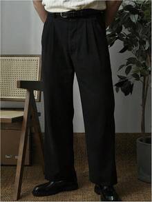 Men's Baggy Wide Leg Dress Pant Straight Leg Suit Pant Lightweight Modern Fit Business Trousers-20256688 - 純黑色 - 查看 3