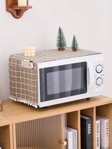 1/2pcs Plaid Microwave Dust Cover, Minimalist Design With Tassel, Kitchen Appliance Dust Proof Cover, Suitable For Air Fryer, Oven, All Seasons