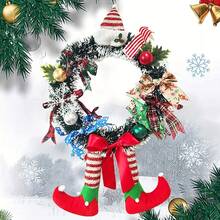 1pc Christmas Elf Leg Wreath With Red Bow - Artificial Holiday Door Hanger Decor, No Feathers, Wooden Material, Hanging Style, No Power Required