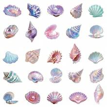 50Pcs Transparent Seashell Stickers Ocean Stickers Ocean Animal Stickers Clear Pearl Stickers Sea Animal Stickers Beach Stickers PET Waterproof Stickers For Water Bottle,Computer,Laptop,Phone,Luggage,Notebook,Fridge