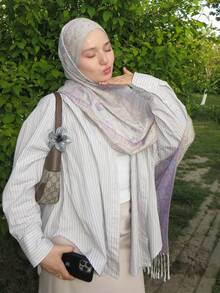 1pc Boho Women's Tassel Jacquard Scarf, Paisley Woven Shawl, Pashmina Stone Pattern Hijab, Pink Series, Various Elegant Patterns, Suitable As Gift, Suitable For Autumn And Winter Daily Outing For Dress - Baby Pink - View 3