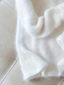 Women's Solid Color Minimalist Everyday Ribbed Knot Turtleneck Sweater White Spring - White - View 3