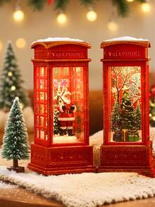 Cirelle 1 szt. - Świąteczna lampka LED w stylu tealight, świąteczna dekoracja budki telefonicznej z Mikołajem, bałwanem, motywami choinkowymi, zasilana bateriami, podświetlana czerwona szafka na kominek lub witrynę, dekoracja na przyjęcia świąteczne, świecznik, lampka nocna, ozdoba stołowa, prezenty świąteczne, dekoracje świąteczne, sześciokątna latarnia, lampka nocna, oświetlenie dekoracyjne, światło nastrojowe