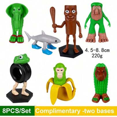 8pcs Funny Italian Shark Figurines Tralalero Tralala Themed Whimsical Desk Decor, Anime-Inspired Collectible Gift For Halloween, Christmas, Valentine's Day (No Electricity Needed), Cute Plastic Miniatures For Home & Office, Fantasy Character Display