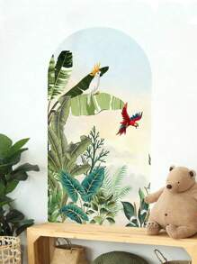 1pc Jungle Green Foliage Plant Arch Wallpaper Self Adhesive Decal Headboard Desert Green Wall Sticker Bohemian Style Wall Art Makeover Waterproof Mural Peel And Stick - Multicolor - View 3