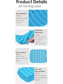Silicone Sausage Mold - DIY Children's Hot Dogs Baking Mold For Egg And Baby's Supplementary Food, Ice Candy Jelly Chocolate Mould - Blue - View 8