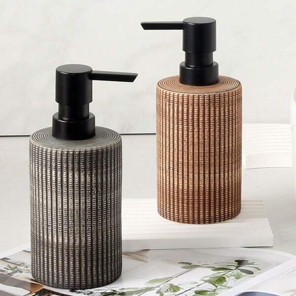 Soap Dispenser - 1 Pc 350ml Retro Creative Cylindrical Brushed Ceramic Push Soap Dispenser, Shower Gel, Shampoo, Hand Soap, Lotion Bottle, Refill Bottle, Suitable For Travel, Hotel, B&B, Bathroom, Home Decor