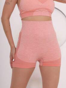 Women's Sports Fitness Leggings High Elasticity Seamless High Waist Butt Lifting Shorts - 珊瑚橙 - 查看 2