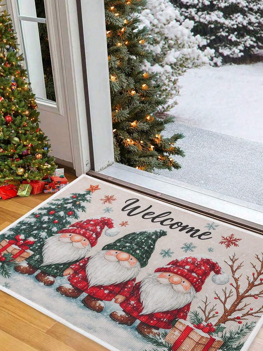 1 Stück Weihnachts-Zwerg Dekorationsfußmatte, süße Willkommens-Weihnachts-Zwerg&Baum Muster Teppich, waschbare Fußmatte für die Haustür, schmutzabweisende Bodenauflage, Weihnachtsparty Bodendekor, Weihnachts-Innen- und Außendekoration für Eingang, Wohnzimmer, Schlafzimmer, Küche, Büro, Raumdekoration, Heimdekoration, Festivalparty Zubehör, 2026 Neujahrsdekoration, Weihnachtsgeschenke, Partyfavors