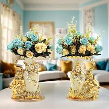 Vază decorativă din ceramică, Vază la modă și vintage (ceramică lucrată manual, placată cu pietre), Decor pentru casă/Evenimente de sărbători/Vază decorativă, Ornament pentru sufragerie/Dormitor/Sufragerie/Vază pentru ceremonie de nuntă, Flori uscate/Flori nemuritoare/Vază cu aranjament floral, Artizanat