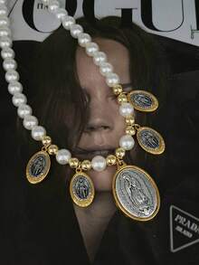 1pc Versatile Religious Jesus Beaded Pearl Necklace, Suitable For Daily Wear - Religious Pearl Necklace - View 4