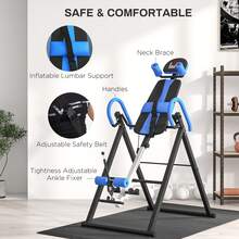 HOMCOM Gravity Inversion Table W/  Belt Adjustable Hand Stand Home Back Stretcher Machine For Muscle Pain Relief, Blue - Blue - View 3