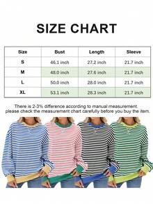 Womens Oversized Striped Sweatshirt Crewneck Long Sleeve Pullover Top Casual Y2K Fall Winter Spring Clothes Outdoor Shirt - 綠色 - 查看 6