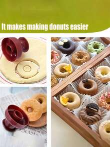 3pcs Large Round Heart Shaped Donut Baking Mold, Baking Tool Imprint Cookie Cutter Plastic Hollow Bread Mold, Multi-Purpose Donut Bread Baking Mold For Home