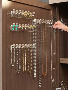 3-częściowy organizer ścienny na biżuterię z 8 haczykami na naszyjniki, bransoletki i kolczyki, oszczędzający miejsce wiszący organizer na biżuterię do sypialni, łazienki i garderoby, uchwyt ekspozycyjny Clear View, obrotowy stojak ekspozycyjny na biżuterię, elegancki, minimalistyczny organizer ścienny do małych przestrzeni, przenośne haczyki, opakowanie gotowe na prezent na święta, idealny na Boże Narodzenie, Halloween, Święto Dziękczynienia, Cyberponiedziałek, zakupy prezentów na Walentynki