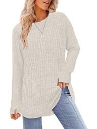 Womens Sweaters Long Sleeve Shirts Crewneck Sweatshirts Loose Casual Tunic Tops With Thumb Holes  Fall Clothes For WomenHalloween Christmas New Year