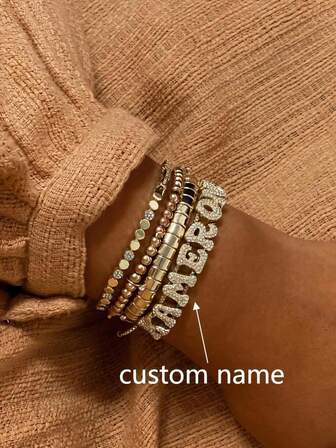 1 pezzo Bracciale personalizzato con iniziali e ciondolo in zirconia cubica, adatto per uso quotidiano delle donne, idea regalo per la Festa della Mamma o per anniversari