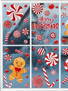 New 9 Sheets Christmas Window Clings Gingerbread Man Candy Window Decals Oil Painting Christmas Red Candy Stickers For Xmas Home Office Decor Winter Glass Window Decoration,ChristmasChristmas Window Clings Xmas House Town Style Window Decals Double-Sided Winter Snowflake Window Decor