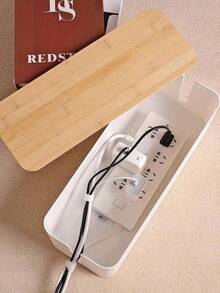 1 صندوق تخزين كابلات بلاستيكي مع غطاء خشبي، صندوق تخزين الكابلات لإخفاء الأسلاك، صندوق تخزين الطاقة، عالي الجودة، سهل الاستخدام، قوي، مناسب للغرف النوم والحمامات والمكاتب وغرف المعيشة والمكاتب الهندسية (الأنماط المشحونة عشوائيًا)