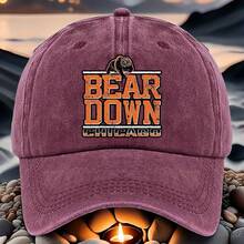 Durable| Bear Down Chicago Print Baseball Cap, Adjustable Fit, Lightweight Breathable Polyester Hat With Design, Machine Washable - - 黑色 - 查看 4