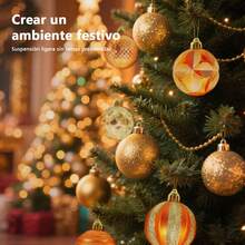12 piezas Bolas navideñas para decorar el árbol de Navidad, 6cm bolas colgantes irrompibles para decorar el árbol de Navidad. - Amarillo - Ver 3