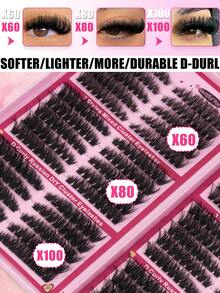 540 Clusters/30 Rows D-Curl Fluffy DIY Eyelash Extension Kit 8-16mm Mixed Length X60X80X100 Fluffy Single Eyelash Cluster Segmented With Eyelash Adhesive Kit Suitable For Dating, Parties, Travel, Christmas, Halloween - 黑色 - 查看 4