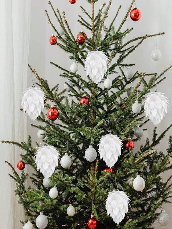 Christmas Ball Ornaments, 1pc Christmas Tree Decoration White Pine Cone Ball Home Decoration Wedding Party Decorations Christmas Decorations Room Decor