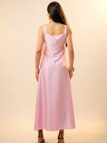 Italian Style Boat Neck Sleeveless Fitted Dress For Women - Pink - View 5