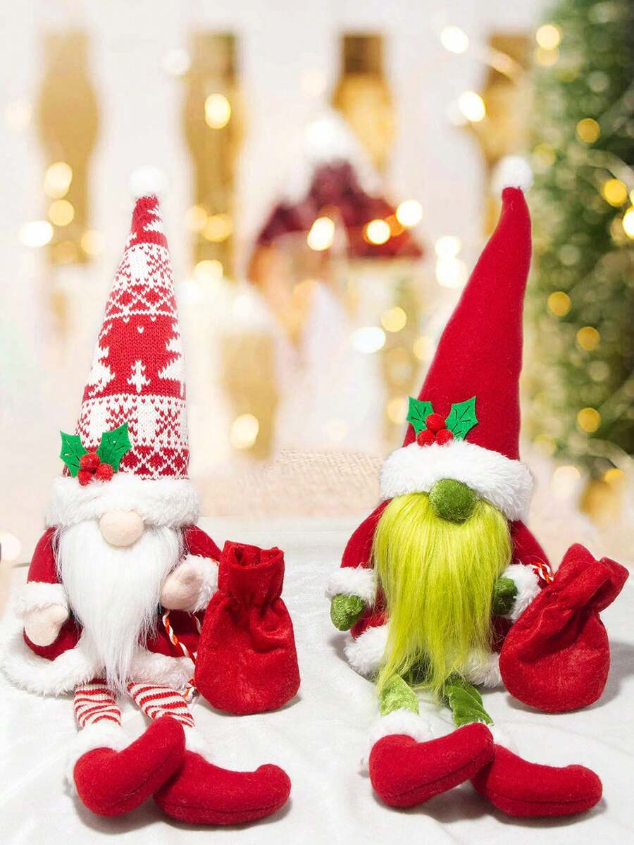 2pcs Swedish Dwarfs, Christmas Holiday Decorations, Nordic Style Ornaments, Hanging Leg Shelf Mats, Christmas Couple Decorations, Faceless Green Monster Christmas Ornaments, Party Decorations