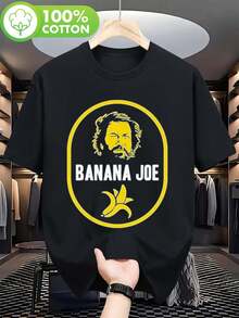 Bud Spencer Men's Vintage Banana Joe Graphic T-Shirt - Soft Stretch Knit Retro Western Tee With Bold Banana & Cowboy Print, Black Crew Neck Short Sleeve Shirt For Casual & Themed Events, Machine Washable All-Season Comfort Fit - màu đen - Xem 1