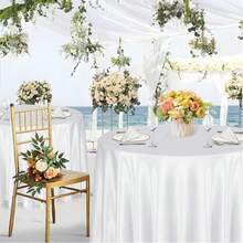 1pc Satin Round Solid Color Tablecloth, Suitable For Wedding Party Dining Banquet - White - View 10