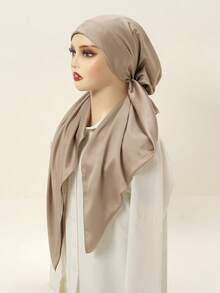 1 pieza Pañuelo musulmán de mujer de color liso, pañuelo de cabeza ligero y sencillo de moda, hiyab conservador para oración, transpirable