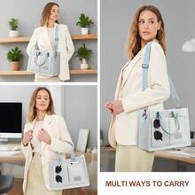 Canvas Tote Bag For Women With Pockets Crossbody Bag Tote Shoulder Handbags Casual Work Bags Everything Tote Bag - 灰色 - 查看 5