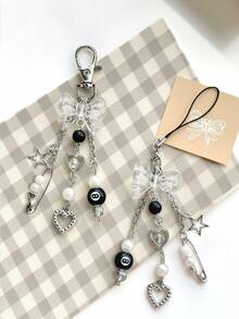 1 chiếc dây đeo điện thoại tự làm kiểu Y2K đen trắng, mặt dây chuyền hình quả bóng số 8 và nơ đen, dùng cho tai nghe, máy ảnh, tương thích với Android và hầu hết các điện thoại thông minh, quà tặng cho mẹ, gia đình, bạn bè, sinh nhật, ngày lễ. - Đen và trắng - Xem 3