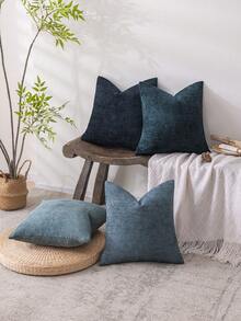 4pcs Luxury Chenille Pillow Covers Without Inserts, Nordic Style Home Decor Thickened Woven Sofa Cushion Covers, Olive Green Minimalist Design - Dark Green - View 5