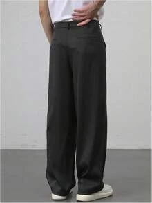 Men's Baggy Wide Leg Dress Pant Straight Leg Suit Pant Lightweight Modern Fit Business Trousers-20256688 - 純黑色 - 查看 5