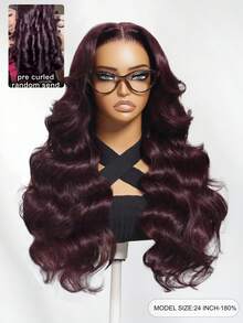 100% Human Hair Wigs In Purple, Black, Cherry Color, Fluffy Wavy Style With Face-Framing Layers, 7"X5" Lace Top, Pre-Cut, Pre-Bleached, Pre-Plucked, Glueless Wig, Ready To Wear, Bye Bye Knots™ Invisible Drawstring Design, By Unice Wigs - SPurple - View 4