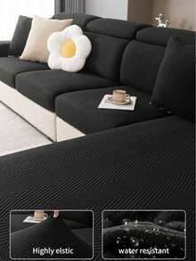 1PC Polar Fleece Jacquard Sofa Cushion Cover, Beautiful Decorative Sofa Cushion Cover, Pet-Proof Sofa Dust-Proof Elastic Sofa Cushion Cover, Jacquard Lines, Solid Black Color, Simple And Elegant, Waterproof, Non-Slip, Machine Washable, Suitable For L-Shaped Sofa 1/2/3/4 Seats, Spring, Summer, Autumn And Winter Seasons - Black - View 12