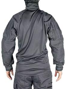Men's Tactical Frog Shirt - Durable Multi-Pocket Long Sleeve Stand Collar Outdoor Shirt, Machine Washable, Sizes S-3XL For Hiking, Camping, Fishing & Casual Wear, Solid Color Design, Reinforced Material, Heavy-Duty Construction - 灰色 - 查看 5