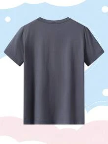 [Authorized] Stitch And Angel Print  Funny Prints Print,Summer Round Neck Fun Casual T-Shirt For Children, Made Of Slightly Stretchy Fabric, Breathable And Comfortable, Fashionable And Versatile, Men's/Girls' Same T-Shirt - Màu xám đen - Xem 3